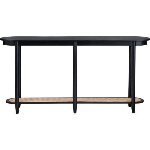 Port Royal Console Sofa Table in Black Wood & Tan Rattan