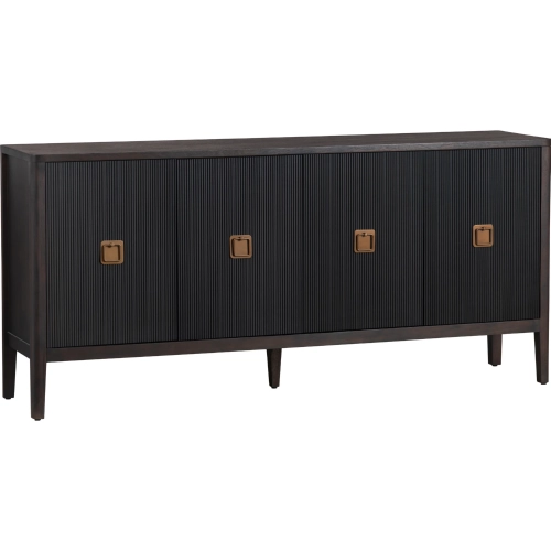 Worthington 74" 4 Door Media Credenza Sideboard in Dark Brown & Black Wood