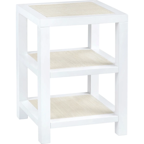 Sandy Shores Side Table in White Wood & Washed Rattan