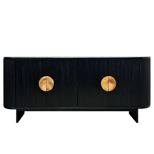 Paloma 82" 4 Door Media Credenza Sideboard in Black Wood