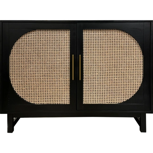Indi 2 Door Cabinet in Black Wood & Tan Rattan