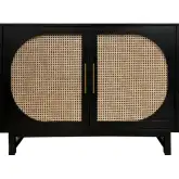 Indi 2 Door Cabinet in Black Wood & Tan Rattan