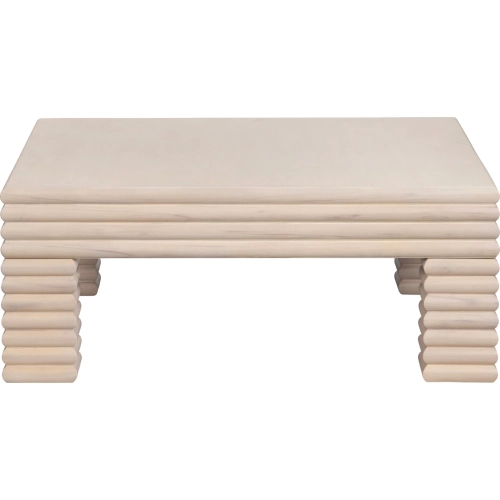 Piper Square Reeded Cocktail Coffee Table in Washed Cream Finish Wood