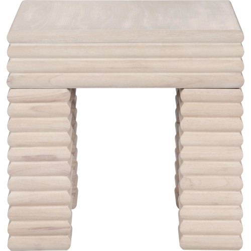 Piper Square Reeded End Table in Washed Cream Finish Wood