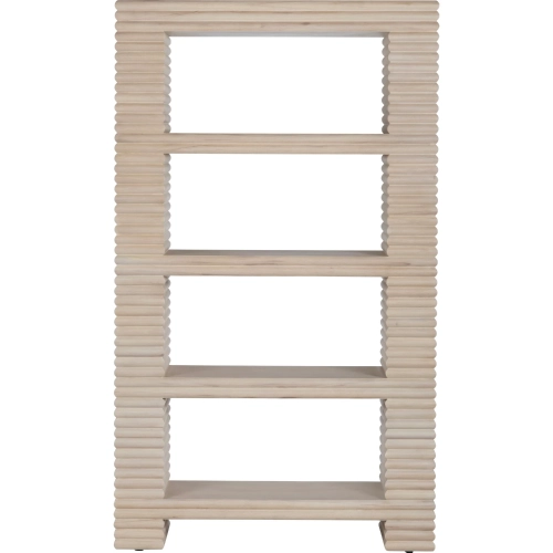 Piper 4 Shelf Reeded Etagere Bookcase in Washed Cream Finish Wood