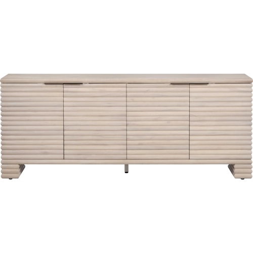 Piper 80" 4 Door Reeded Media Credenza Sideboard in Washed Cream Wood
