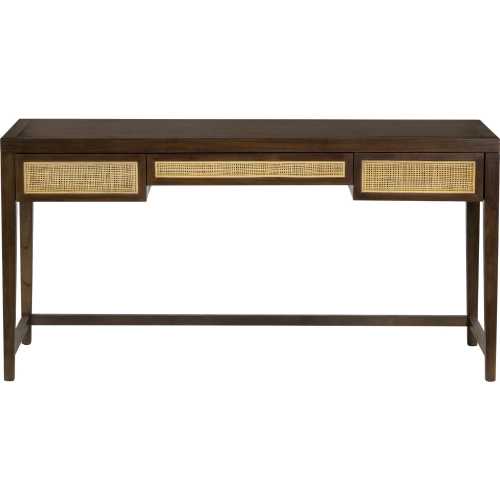 Alder 3 Drawer Writing Desk in Brown Wood & Cane