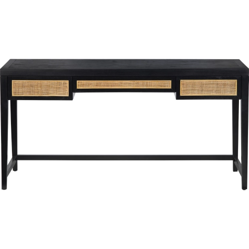 Alder 3 Drawer Writing Desk in Black Wood & Cane
