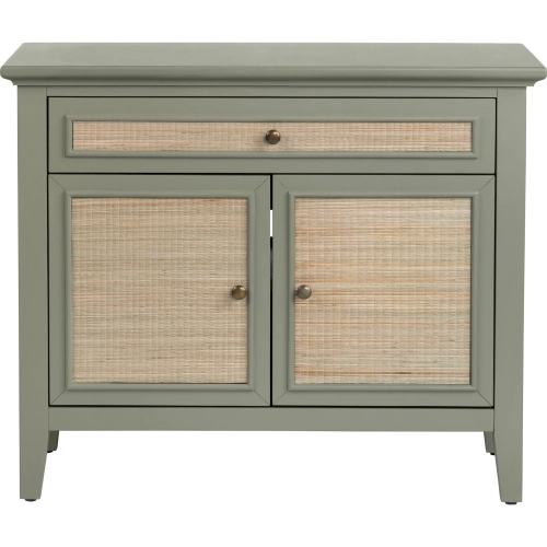 Solace 2 Door 1 Drawer Accent Cabinet in Green Wood & Cane