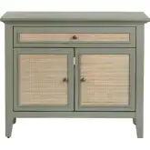 Solace 2 Door 1 Drawer Accent Cabinet in Green Wood & Cane
