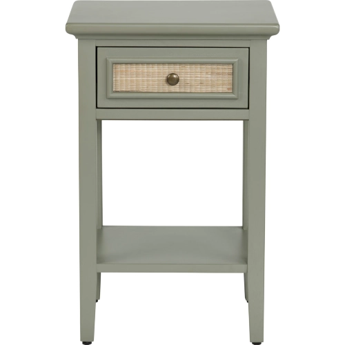 Solace 1 Drawer End Table in Green Wood & Cane
