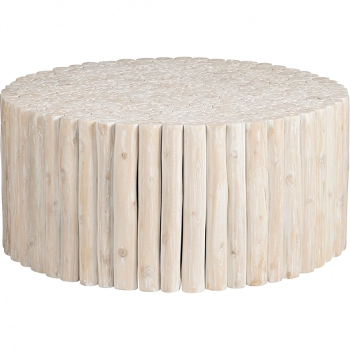 Gathering Round Cocktail Coffee Table in White Washed Natural Grain Teak Wood