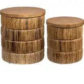 Choco 2 Piece Storage Table Set in Brown Teak Wood