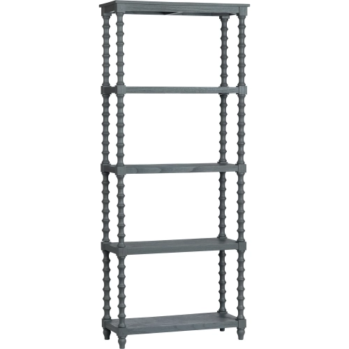 Alden 76" 4 Shelf Etagere Bookcase in Blueish Gray Solid Wood
