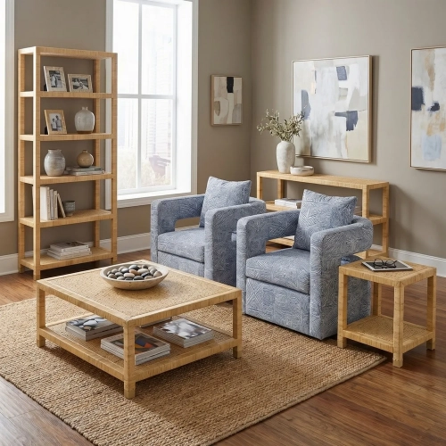 Barbados Square Cocktail Coffee Table in Tan Rattan