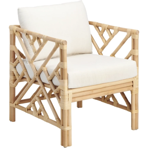 Barbados Accent Arm Chair in Cane, Rattan & Cream Fabric