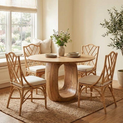Capri Dining Chair in Cane, Rattan Cream Fabric (Set of 2)