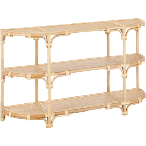 Capri 59.50" 3 Shelf Console Sofa Table in Tan Rattan