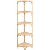 Capri 63.25" 4 Shelf Corner Etagere Bookcase in Tan Rattan