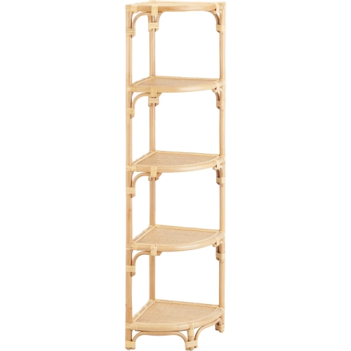 Capri 63.25" 4 Shelf Corner Etagere Bookcase in Tan Rattan