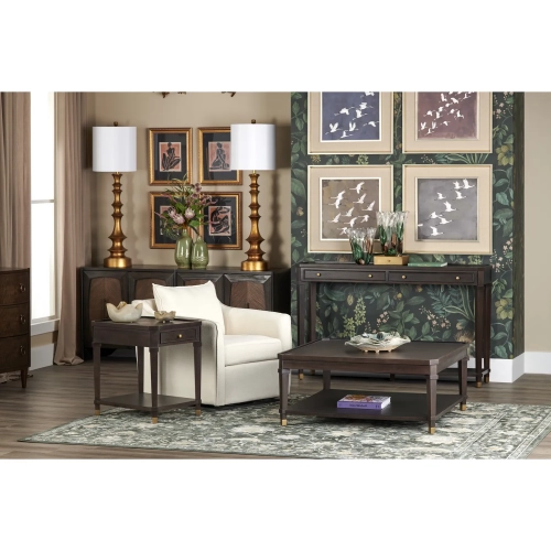 Carrington 42" Square Cocktail Coffee Table in Rich Brown Hardwood