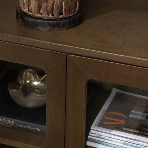 Linsey 59.6"W 4 Door Media Credenza Sideboard in Brown Wood & Glass