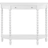 Alden 40" 1 Drawer Demilune Console Sofa Table in White Solid Wood