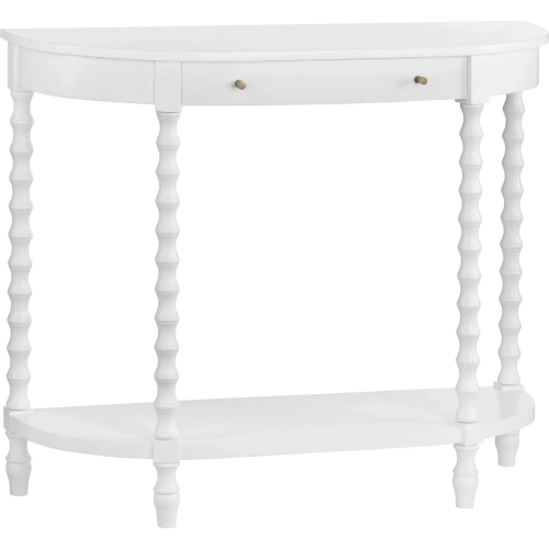 Alden 40" 1 Drawer Demilune Console Sofa Table in White Solid Wood