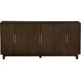 Evans 76"W 6 Door Credenza Sideboard in Rich Cherry Brown Finish Wood