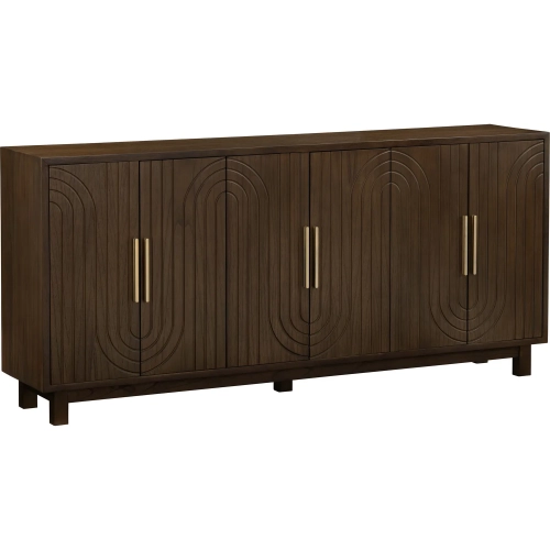 Evans 76"W 6 Door Credenza Sideboard in Rich Cherry Brown Finish Wood