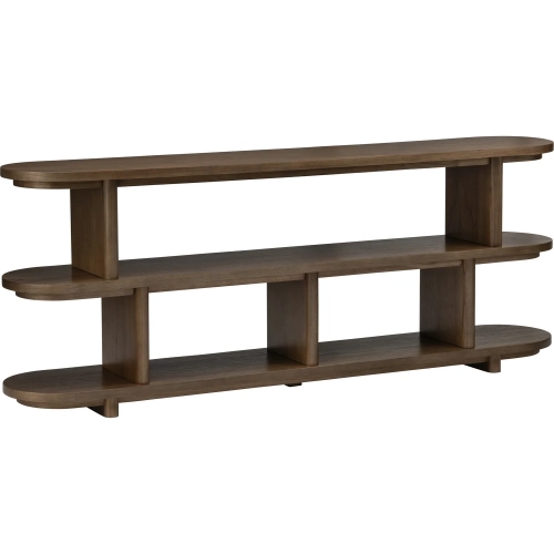 Harlowe 83.75"W 3 Shelf Console Sofa Table in Brown Wood