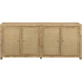 Barbados 76"W 4 Door Credenza Sideboard Tan Wood & Rattan