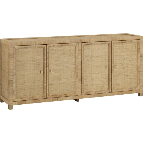 Barbados 76"W 4 Door Credenza Sideboard Tan Wood & Rattan
