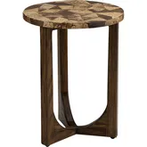 Coco Round End Table in Brown Wood & Coconut Shell