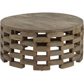 Barrett Round Cocktail Coffee Table in Textured Distressed Brown Wood