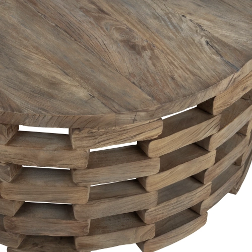 Barrett Round Cocktail Coffee Table in Textured Distressed Brown Wood
