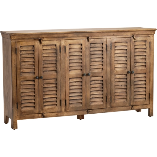 Wiltshire 72" 6 Door Media Credenza Sideboard in Distressed Solid Wood