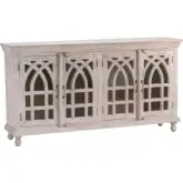 Bengal Manor 72" 4 Door Media Credenza Sideboard in Washed Wood & Glass