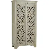 Ishana Hand Carved Tall Cabinet in Washed Wood & Metal