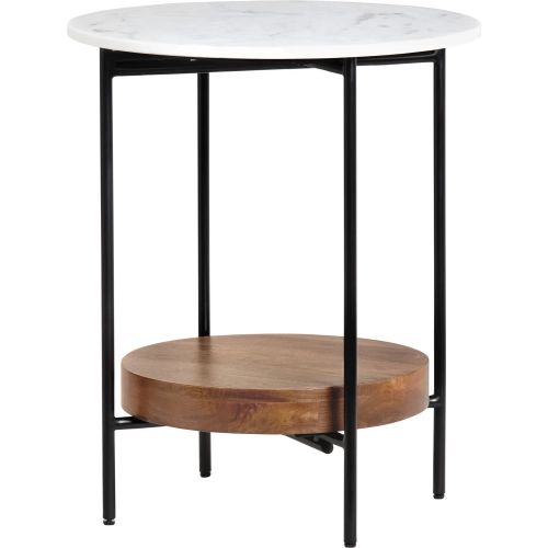 Brewpub End Table in White Marble, Mango Wood & Black Iron