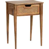 Guadalupe 1 Drawer End Table in Wood & Rattan