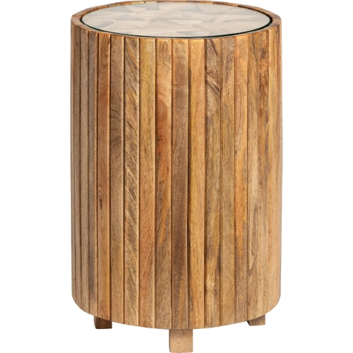 Timberline Round End Table in Mango Wood & Tempered Glass