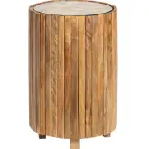 Timberline Round End Table in Mango Wood & Tempered Glass