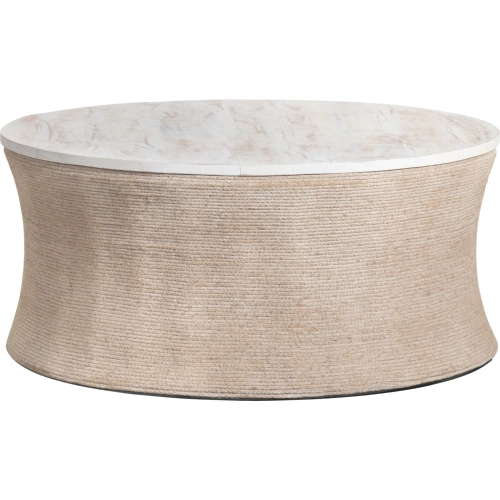Key Largo Round Cocktail Coffee Table in Washed Mango Wood & Rope