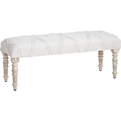 South Wales Accent Bench in Ivory Fabric & White Washed Wood