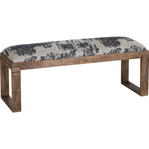 Anthropology Bench in Navy Blue Textured Fabric & Distressed Wood