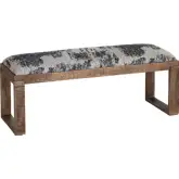 Anthropology Bench in Navy Blue Textured Fabric & Distressed Wood