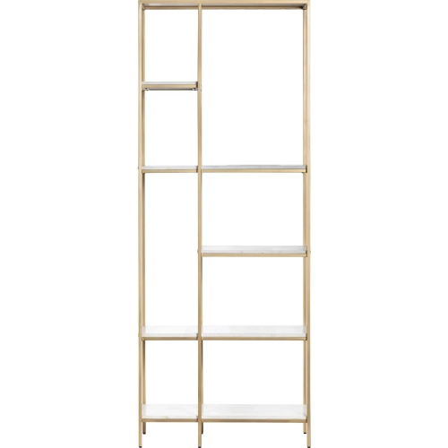 Stellar 5 Shelf Etagere Bookcase in White Marble & Gold Metal
