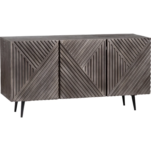 Catalina 58" 3 Door Media Credenza Sideboard in Gray Wood & Metal