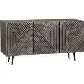 Catalina 58" 3 Door Media Credenza Sideboard in Gray Wood & Metal